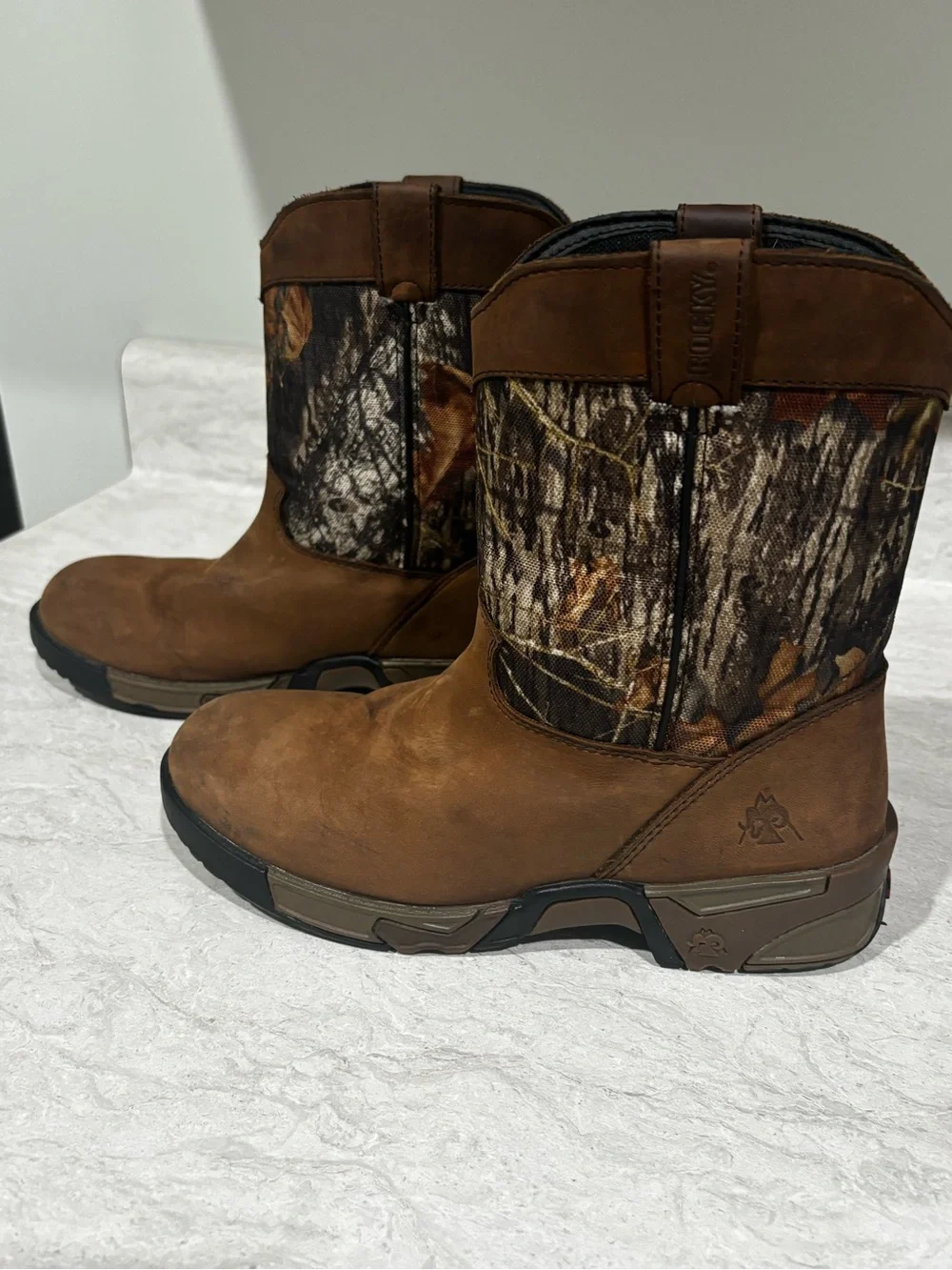 Rocky Brown Leather Work Boots with Realtree Camouflage Shaft
